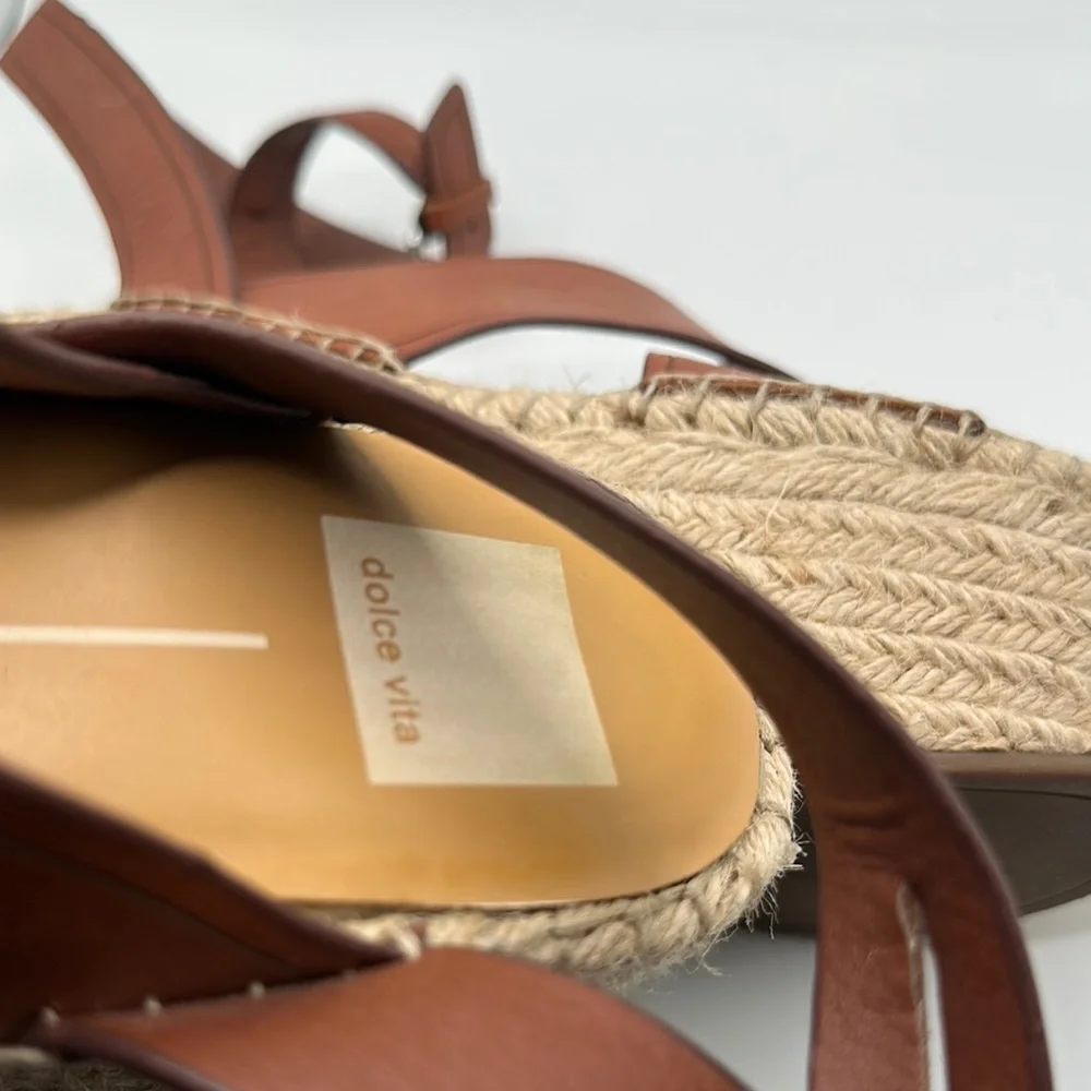 Dolce Vita Sz 10 Carsie Brown Leather Espadrille Wedges‎ Ankle Strap